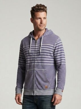 BOSS ORANGE Purple Striped Zip Hoodie Sweater Size XL
